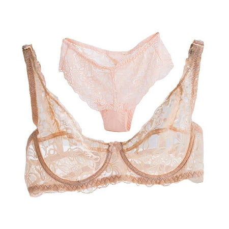 

HEVIRGO Underwear Sexy Breathable Nylon Floral Lace Bra Panty Set for Home