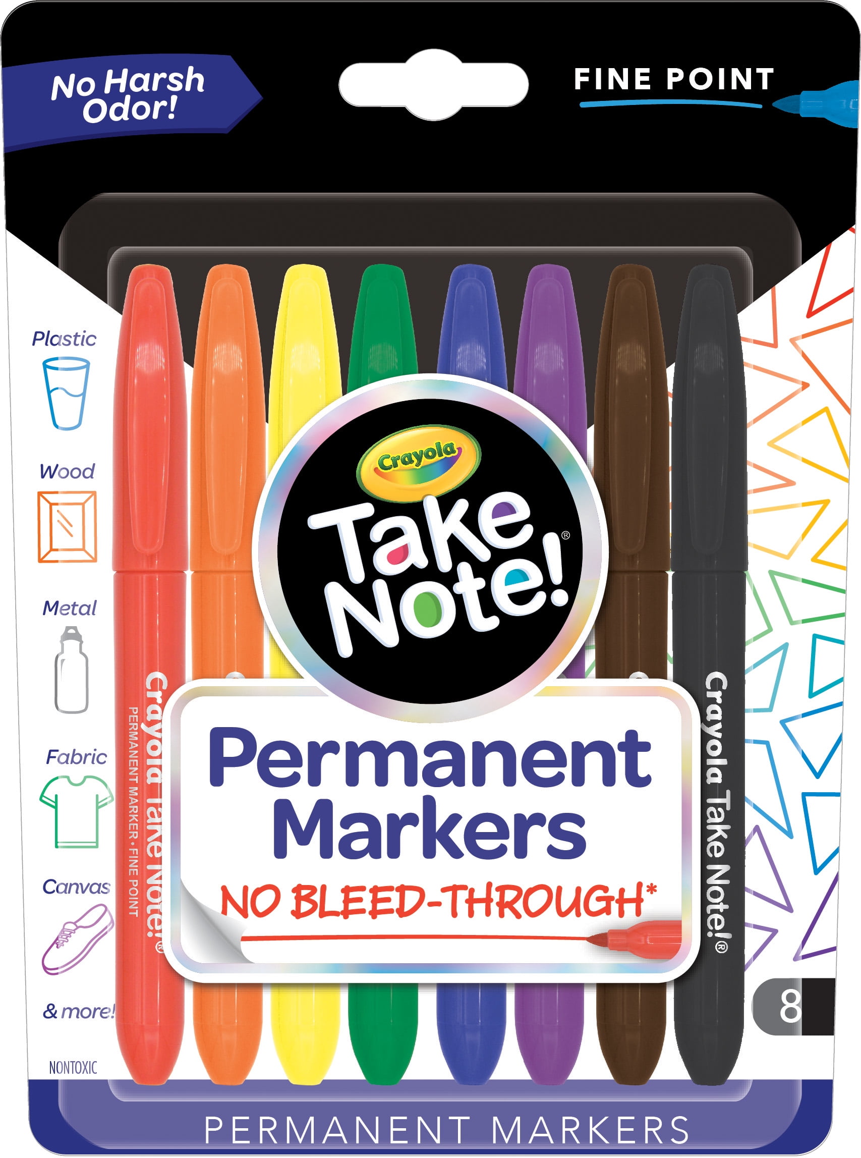 Crayola Take Note Permanent Markers, 8 Count Assorted Colors