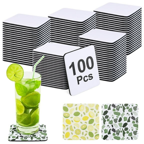 100Pcs Sublimation Coasters, Non-slip Square Blank Cup Mats, Sublimation Transfer Heat Press Printing DIY Crafts(3.94 x 3.94'')