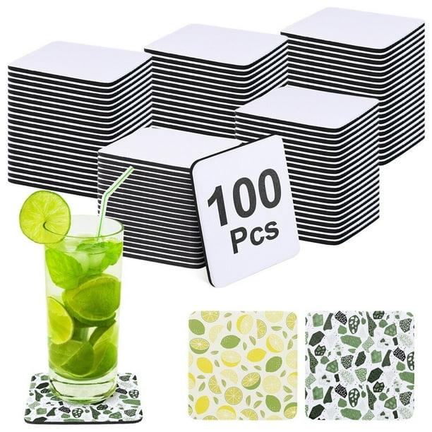 100 posavasos de sublimación, 3,94 x 3,94 pulgadas, posavasos cuadrados en blanco, posavasos en blanco antideslizantes, transferencia por sublimación, prensa de calor, impresión, manualidades