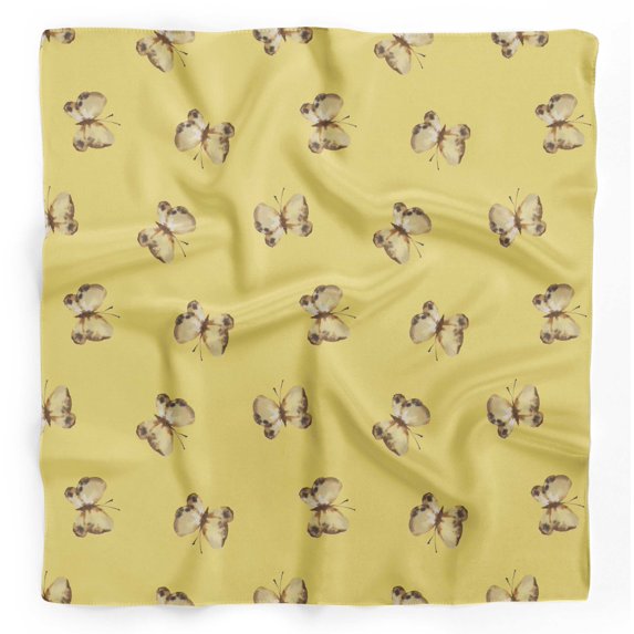 Bimba Yellow Butterflies Pure Silk Printed Head Bandanas Summer Neck Wrap Scarf 40 x 40 Inches