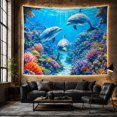 thumbnail image 6 of Underwater Reef Bottlenose with Dolphins Swimming Through Clear, Mystical Fantasy for Space Lovers, Galaxy Room Decor, Housewarming Gift, Tapestry Wall Hanging for Bedroom and Dorm, 6 of 7