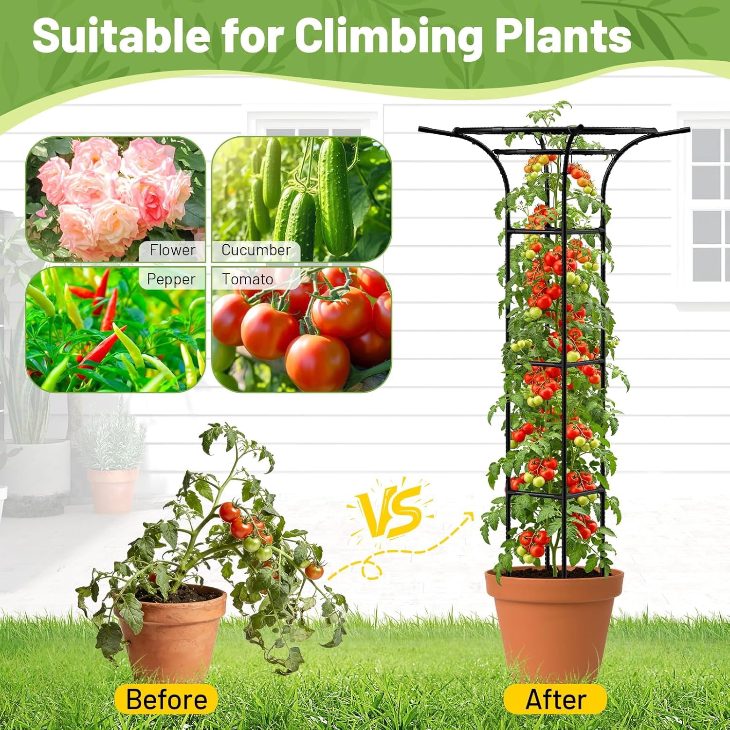 MQHUAYU Mushroom Top Garden Obelisk Trellis, Heavy Duty Rust-Proof Plant Support for Climbing Plants, Cucumber Pea Rose