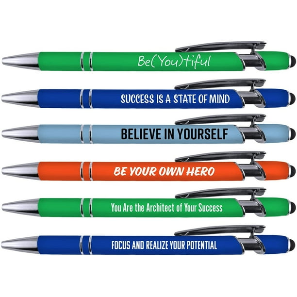 Greeting Pen Motivational Quotes Pen Set with Soft Touch Coated Metal and Stylus 6 pack 36092