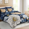 thumbnail image 2 of 7-Piece Queen Floral Bedding Set, Black & Blush Pink Botanical Boho Farmhouse Soft Microfiber All Season Bed In Bag With Sheets, 2 of 10