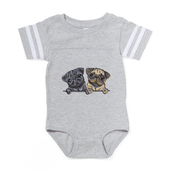 CafePress - 2Pugs16x9 - Cute Infant Baby Football Bodysuit