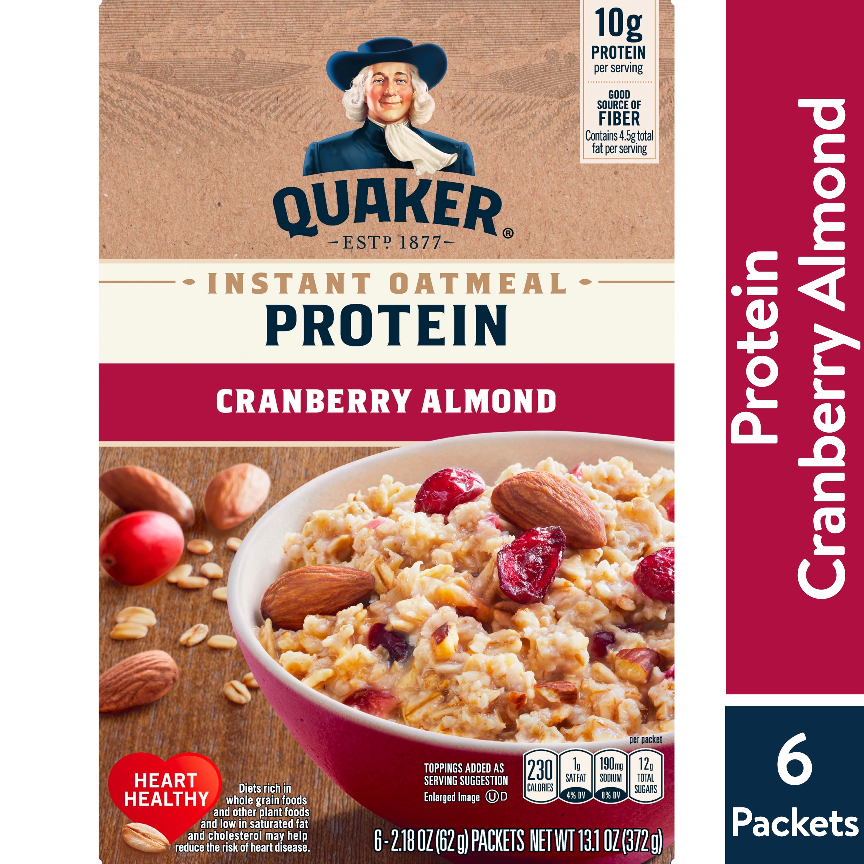 Quaker Select Starts Protein Instant Oatmeal Cranberry Almond 2.18 Oz 6 Count