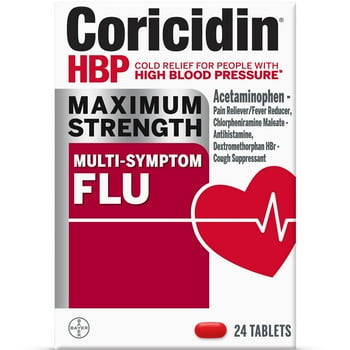 Coricidin HBP Maximum Strength Multi-Symptom Flu Medicine, s, 24 Ct