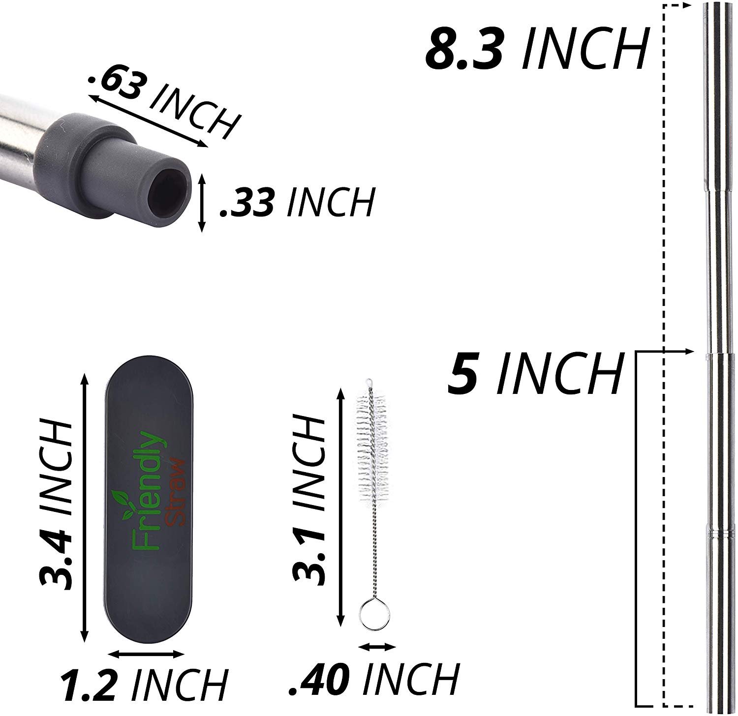 Sunywear Portable Anti-scratch Mouth Stainless Steel Straw Set Tool