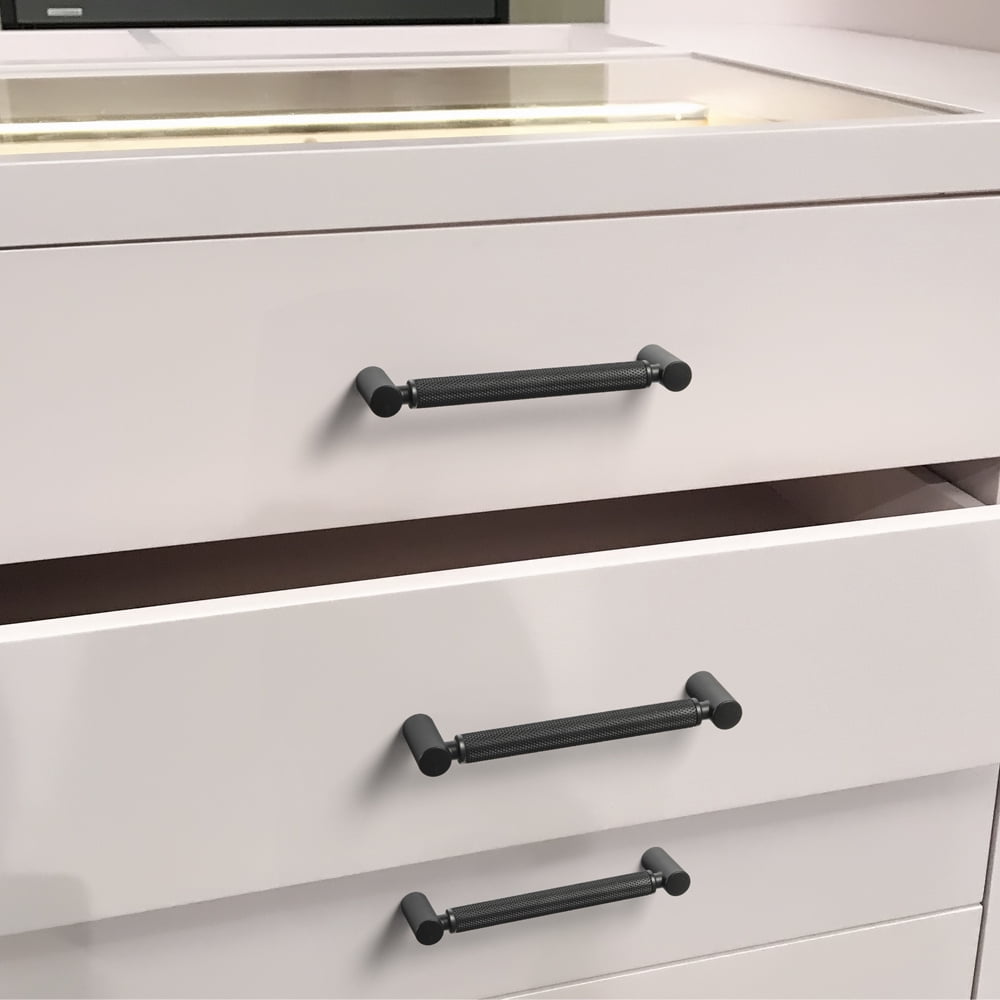 Goo-Ki 6 Pack 5''(128mm) Hole Center Matte Black Cabinet Pulls, Zinc Alloy Knurled Grip Cabinet Handles for Drawer,Dresser,Cupboard Wardrobe Cabinet