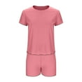 thumbnail image 5 of Women's Pajama Sets Under $10 Free Shipping Casual Knitted Streak Round Neck Short Sleeve Shorts Home Set, 5 of 5