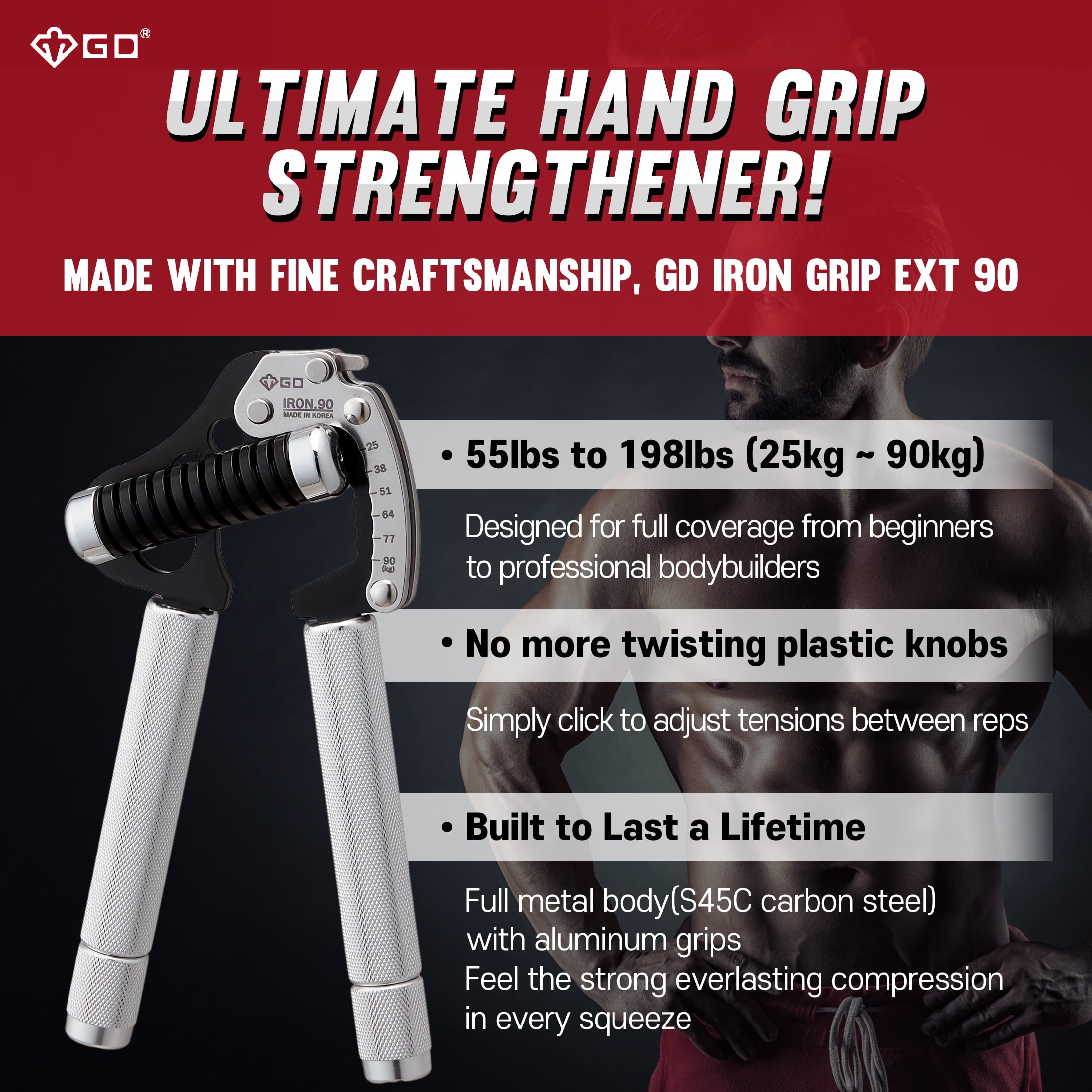 GD IRON GRIP EXT 90 Hand Grip Exerciser Strengthener Premium 