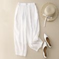 thumbnail image 2 of yillto Capri Pants for Women Cotton Linen Elastic Waist Straight Shorts High Waist Casual Loose Shorts, 2 of 3
