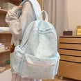 thumbnail image 5 of Floral School Backpack with Zippered Side Pocket, Multi-pocket Schoolbag, Waterproof Bookbag for Women College (Light Blue), 5 of 6