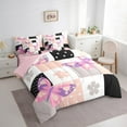 thumbnail image 3 of Manfei Cute Cartoon Butterfly 7-Piece Twin Bedding Sets,Kawaii Flower Floral Bedding Comforter Set,Pink Whiute Black Patchwork Plaid Sheet Sets For Girls,Ultra Soft Home Decor Reversible, 3 of 8