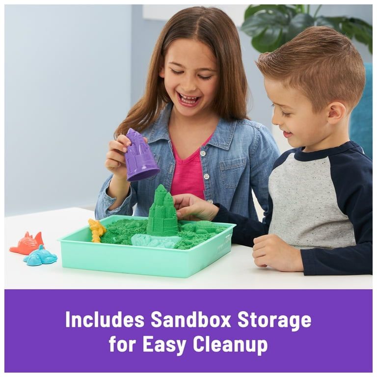 Kinetic Sand Indoor Play Sandbox Set for Kids with Green Sand
