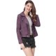 thumbnail image 4 of Chaquecorde mujer Soft Moto Zip Up Pockets Chaquetas de motociclisde gamusintétiMorado oscuro M, 4 of 6