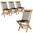 thumbnail image 1 of Costway 4 PCS Patio Folding Chairs with Woven Rope Seat & Back Indonesia Teak Wood for Porch Natural&Black, 1 of 8