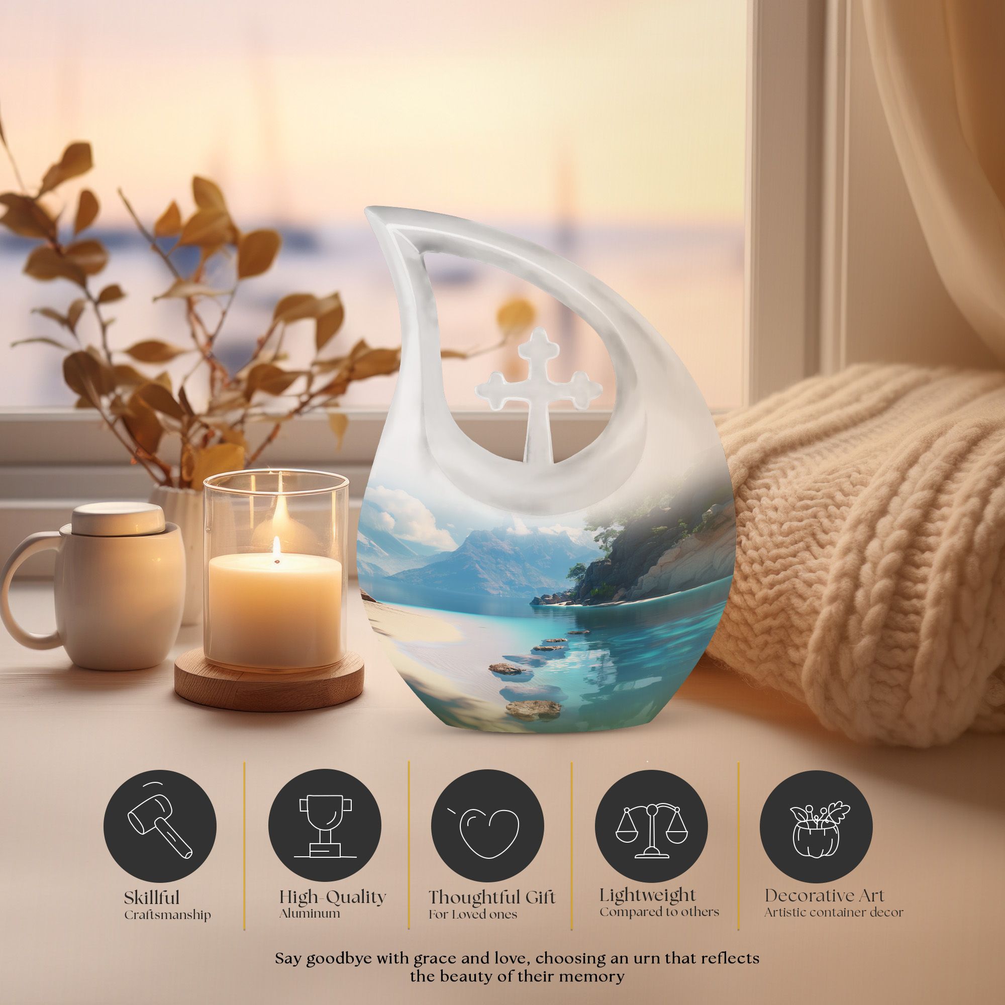 MUKTIVE Beach Nature Urn for Adult Male & Female, Combo Sets Funeral Burial Urns for Human Ashes, Blue Cremation Urn for Human Ashes, Multicolor Ash Holder(1 Large 10 ", 4 Keepsake 3 ")