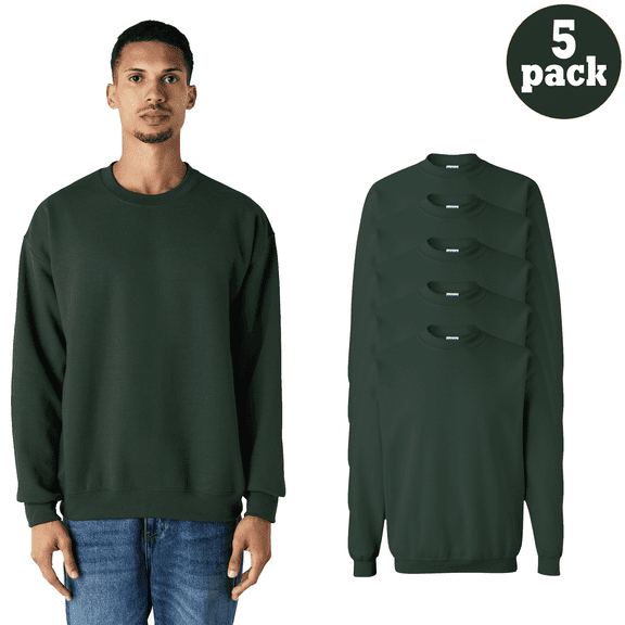 Gildan Heavy Blend Crewneck Sweatshirt, Men's Long Sleeve Pullover Fleece Sweater, Forest, 5-Pack S