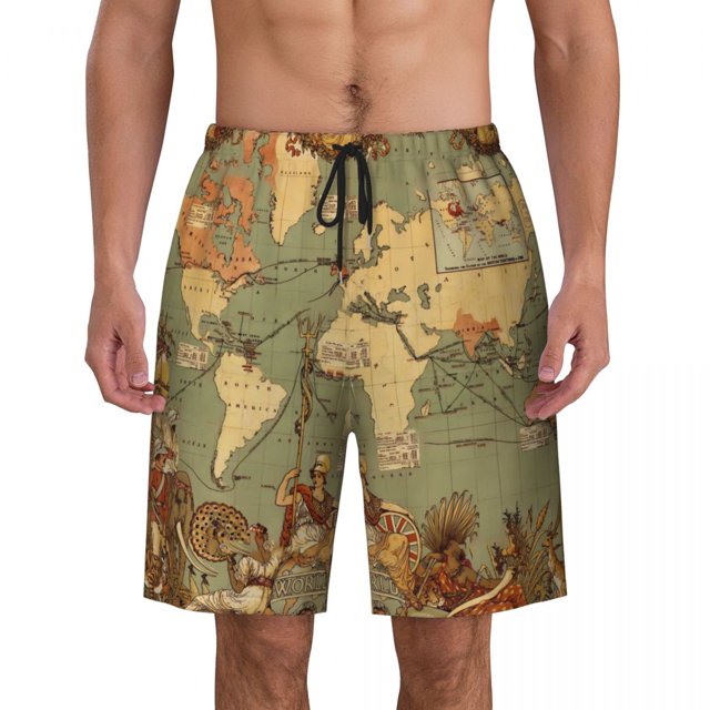Men Board Shorts World Map Y2K Funny Swimming Trunks Colorful Geographic Quick Dry Trendy Large Size Beach Shorts