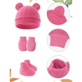 thumbnail image 4 of FEOYA Baby Girl Hospital Cap Newborn Cotton Hat Mittens Infant Bear Ears Baby Boy Beanie Caps Preemie No Scratch Mittens Preemie Hat Mitten Sock Set 4 Pack for 0-6 Months(Pink White Purple Red), 4 of 7