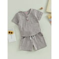 thumbnail image 3 of vera natura 2Pcs Baby Boy Summer Outfits, Short Sleeve Button Down Pocket Tops + Shorts Set Toddler Clothes, 3 of 8