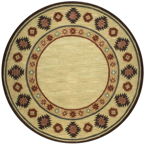 Alora Decor Ryder 8' Round Tribal Tan/Sage/Navy/Burgundy Hand-Tufted Area Rug