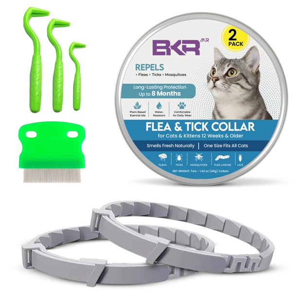 Collar antipulgas y antigarrapatas para gatos BKRMART, 8 meses, impermeable, 2 unidades