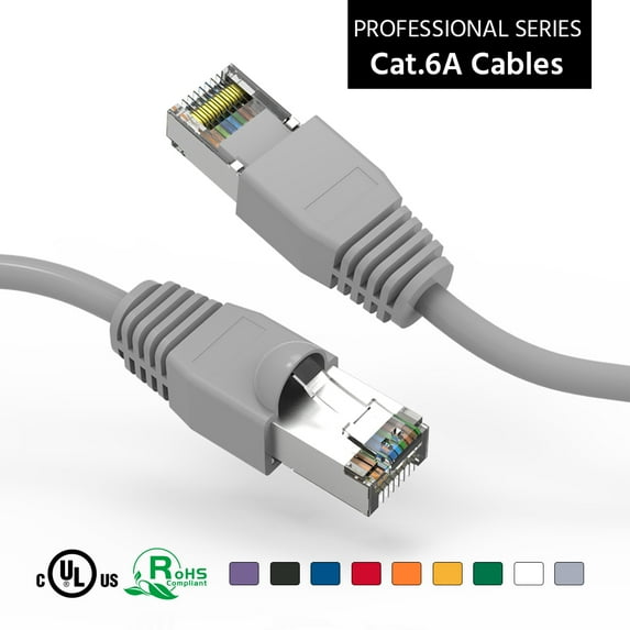 ACCL 25Ft Cat6A Shielded (SSTP) Ethernet Network Booted Cable Gray, 2 Pack