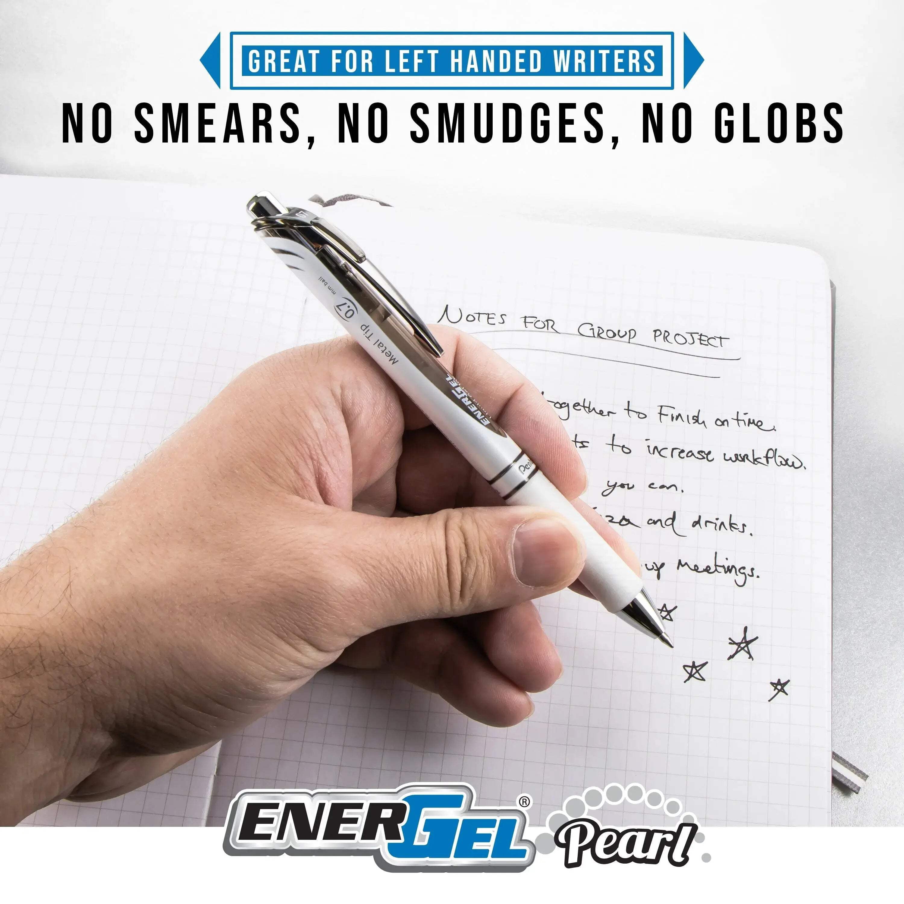 Pentel EnerGel RTX Pearl Liquid Gel Pen, (0.5mm) Needle Tip, Fine Line, Asstd. Ink, 12-Pk