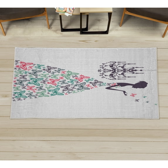 Vintage Decorative Rug, Love Country Wedding Themed Romantic Butterflies Cartoon Retro Parisienne, Quality Carpet for Bedroom Dorm and Living Room, 6 Sizes, Pale Seafoam, by Ambesonne