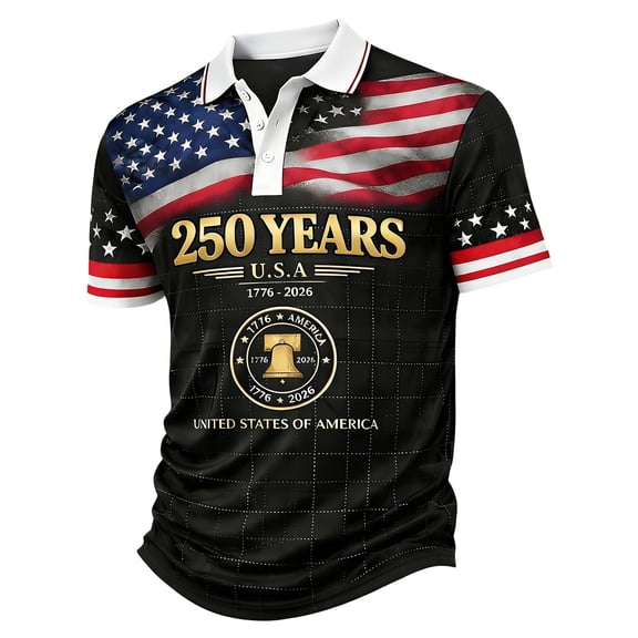 Patriotic Polo Shirts for Men's 250th Anniversary 4th of July Graphic Shirt Fashion Trend Classic Loose Plus Size Casual Shirt Black S