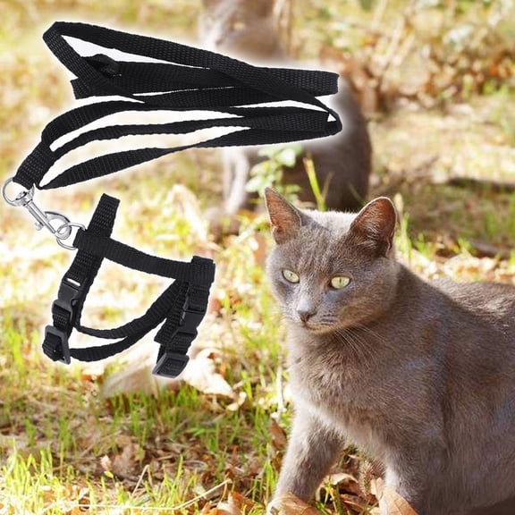 Soimiss Adjustable Black Cat Harness with Nylon Strap and Snap Buckle Lightweight Leash for Pet Walking