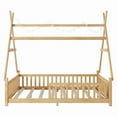 thumbnail image 4 of Duxelifin Full Size Tent Beds with Hanging Rack,Teepee Floor Bed for Kids, Detachable Montessori Floor Bed with Slats and Fence Rails, Wood House Bedframe for Boys Girls, Natural, 4 of 9