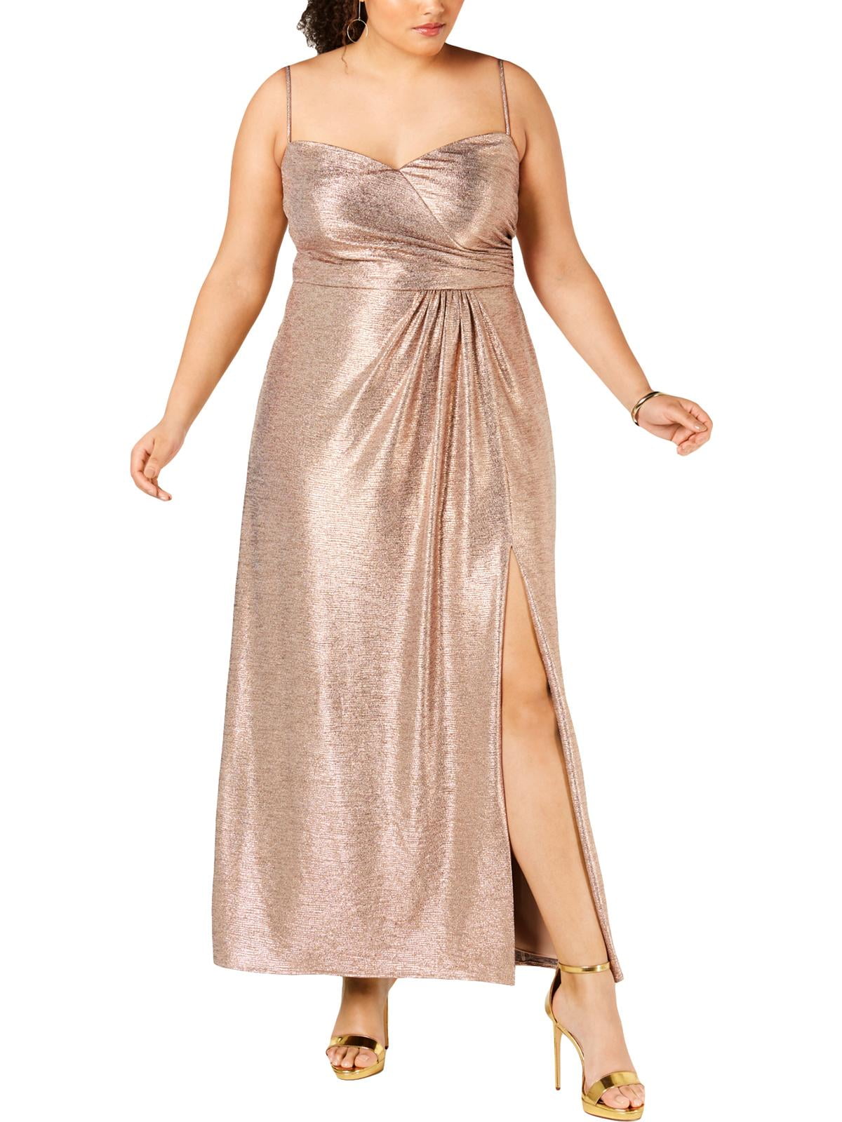 NW Nightway Womens Plus Metallic Surplice Evening Dress Pink 18W