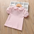 thumbnail image 4 of Girls Peter Pan Collar Short Sleeve T Shirt Toddler Little Kids Knit Top with Ruffle Trim Pullover Base Layer Tee, 4 of 6