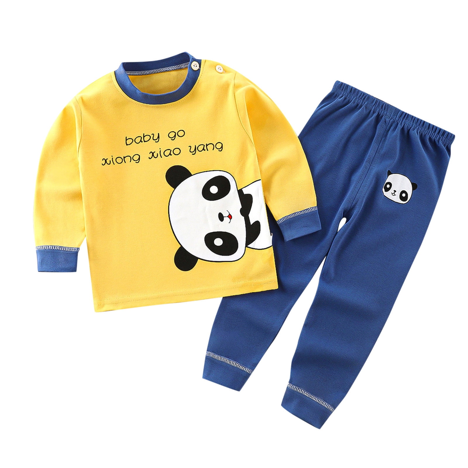 PMVFHDE Warm Footless Pajamas Toddler Toddler Kids Baby Boys Girls Long Sleeve Cartoon Tops Pj s Pants Sleepwear Pajamas Outfits Set 2PCS P 6 12