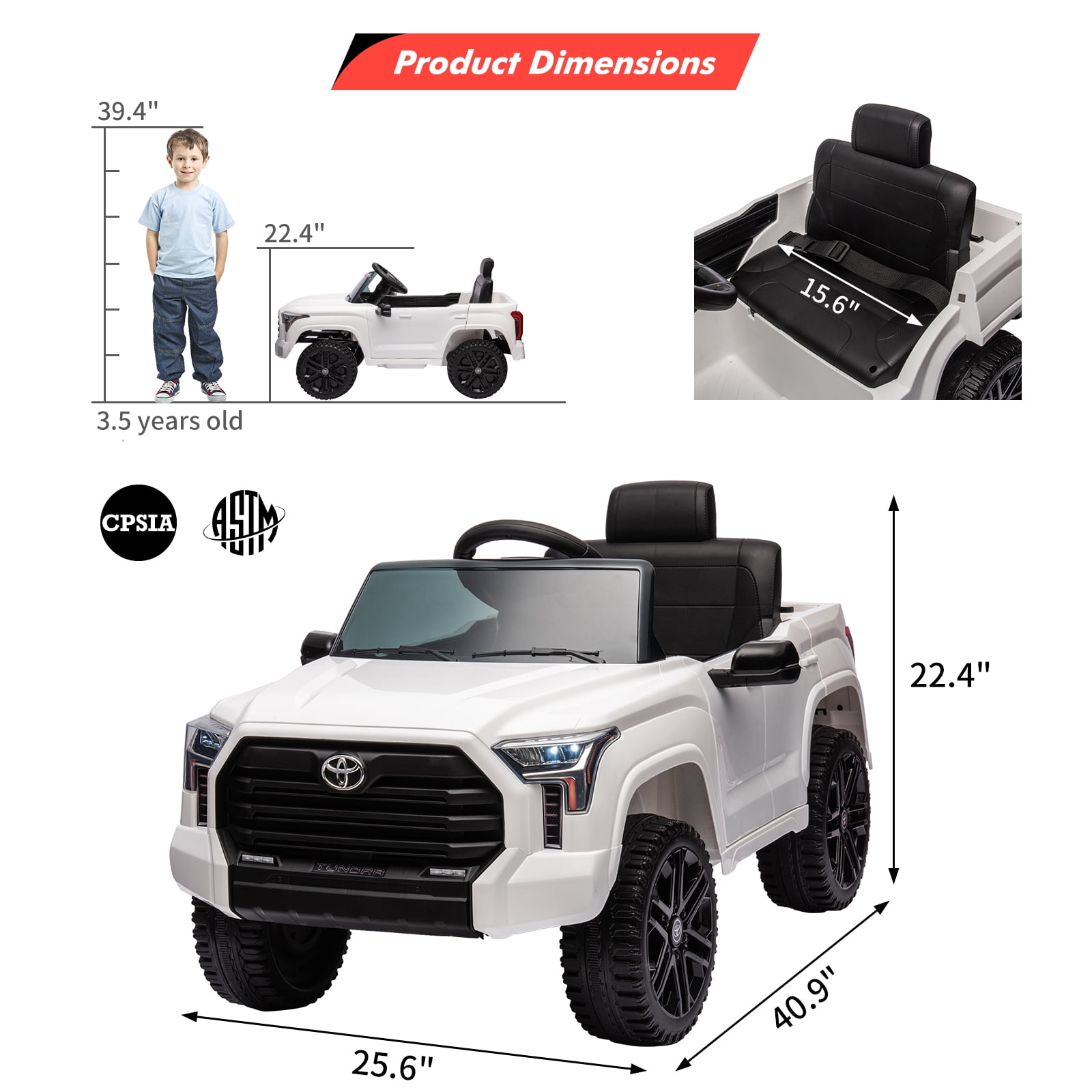 CazToi 12V Ride On Car  Licensed Toyota Tundra Remote Control Music Spring Suspension 3 Speeds LED Lights Gift for Ages 3+