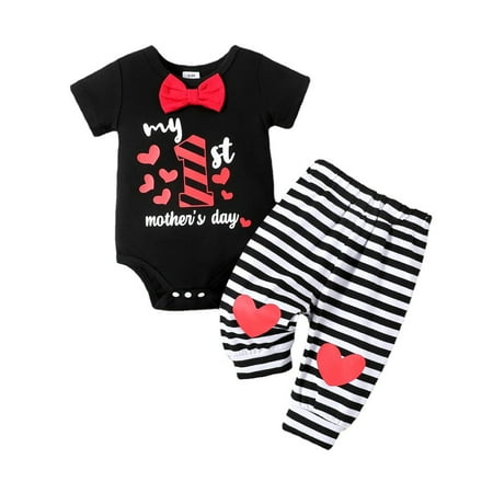 

Baby Girls Outfits Love Heart Letters 2 PCS Short Sleeve Round Neck T Shirt Pants Spring Summer Vacation Cool Cute Outwear Stylish Comfy Kids Clothes Sets