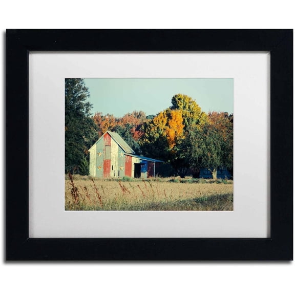 Trademark Fine Art 'Patriotic Barn in Field' Canvas Art by PIPA Fine Art, White Matte, Black Frame