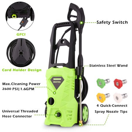 Power Washer (Electric Pressure Washer, Power Washer with 2000 PSI,1.6GPM, (4) Nozzle Adapter, Longer Cables and Hoses and Detergent Tank,for Cleaning Cars, Houses Driveways, Patios,and)