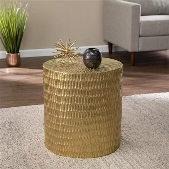 18 in. Manufactured Wood & Solid Wood Round End Table, Gold