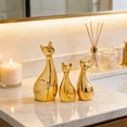 thumbnail image 6 of Xecvkr Ceramic Pet Family Cat Figurine Art Sculpture Porcelain Parent Kids Office Living Room Shelf Desktop Centerpiece Keepsake Animal Lover Gift 3pcs Gold, 6 of 6
