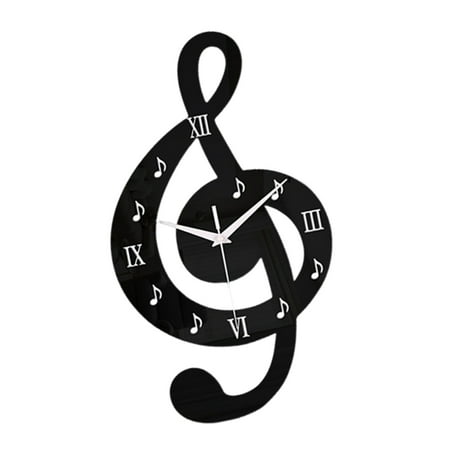 Modern Quiet Movements Wall Clock Artistic Musical Note Shape Roman Numerals Display Acrylic Analog Hanging Clock