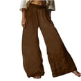 thumbnail image 3 of QATAINLAV Wide Leg Pants for Women Summer Baggy Flowy Linen Palazzo Pants Beach Casual Elastic Waist Trouser with Pockets Brown XL Mothers Day Gifts, 3 of 7