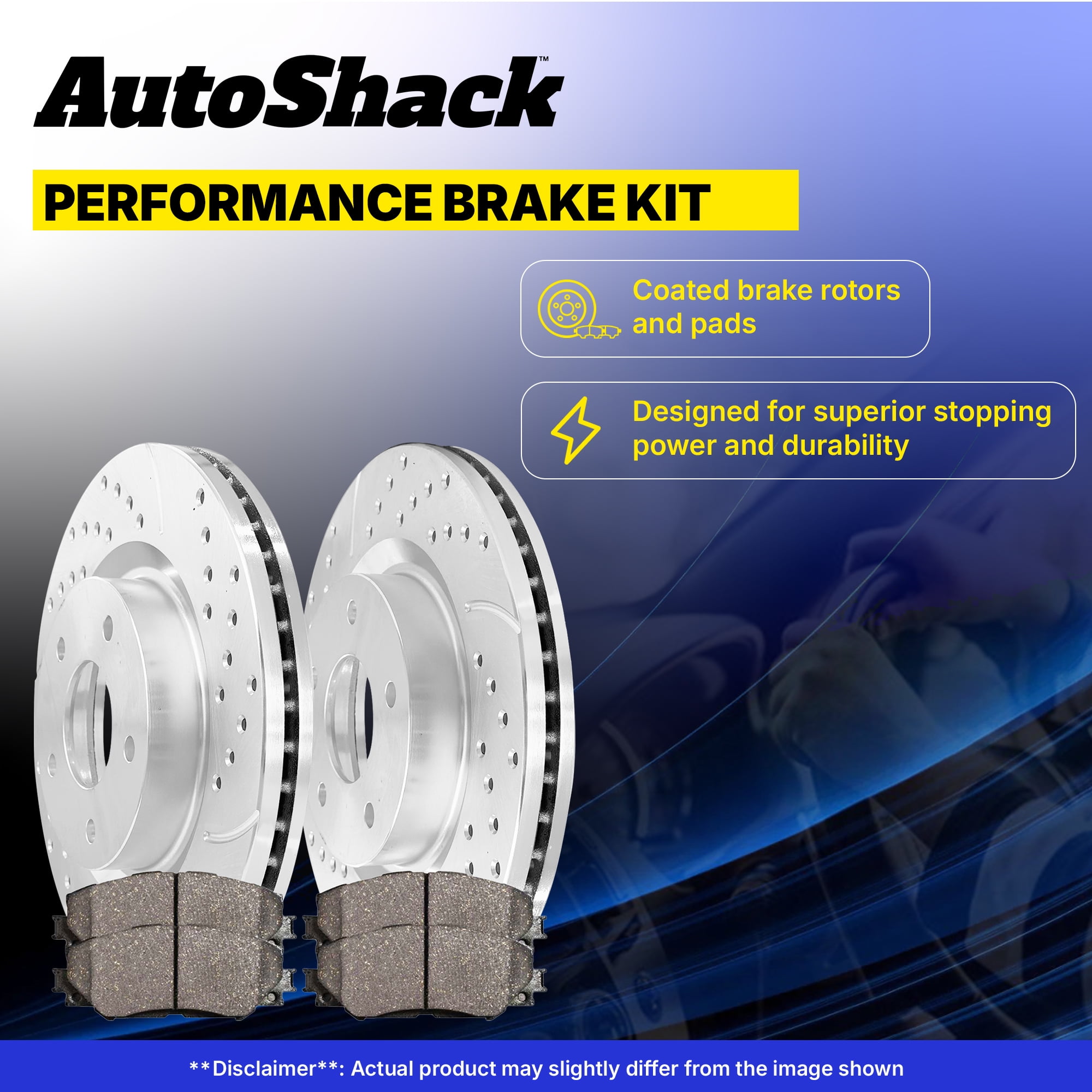AutoShack Front & Rear Brake Rotors for Subaru, Outback 2015-2019 Legacy 2015-2019 WRX 2016-2021, AWD H4 2.0L 2.5L H6 3.6L - Coated Drilled & Slotted - Silver Matte Finish - TurboGuard