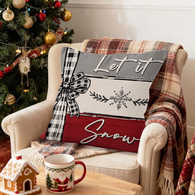 Ireezec Christmas Holiday Pillow Cover Decorative Linen Throw Pillow Case for Sofa Couch Bed Living Room Home Decor Festive Seasonal Accent