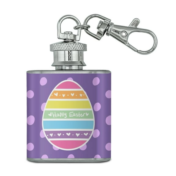 Cute Rainbow Happy Easter Egg Stainless Steel 1oz Mini Flask Key Chain