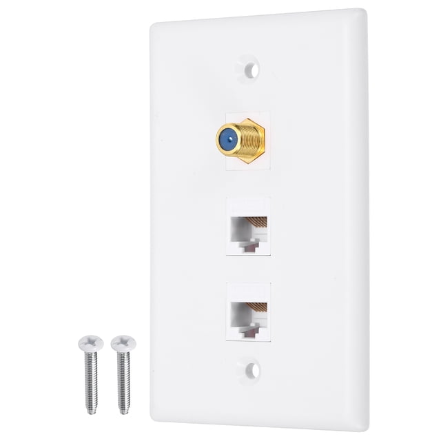 2 Cat 6 Ethernet Wall Plate,3 Port F-Plug RJ45 Key-stone Jack Wall Plates, White